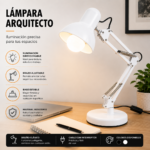 Lámpara De Escritorio Arquitecto Blanca Brazo Articulado Base Sólida Rosca E27 - Imagen 6