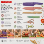 Set Kit Juego De Cuchillos Cocina 6 Piezas Antiadherentes Con Pelador y Tijera - Imagen 9