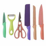 Set Kit Juego De Cuchillos Cocina 6 Piezas Antiadherentes Con Pelador y Tijera