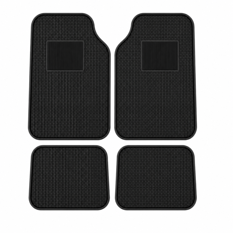 Juego Alfombras Auto Goma Universales 4 Piezas Antideslizantes Color Negro