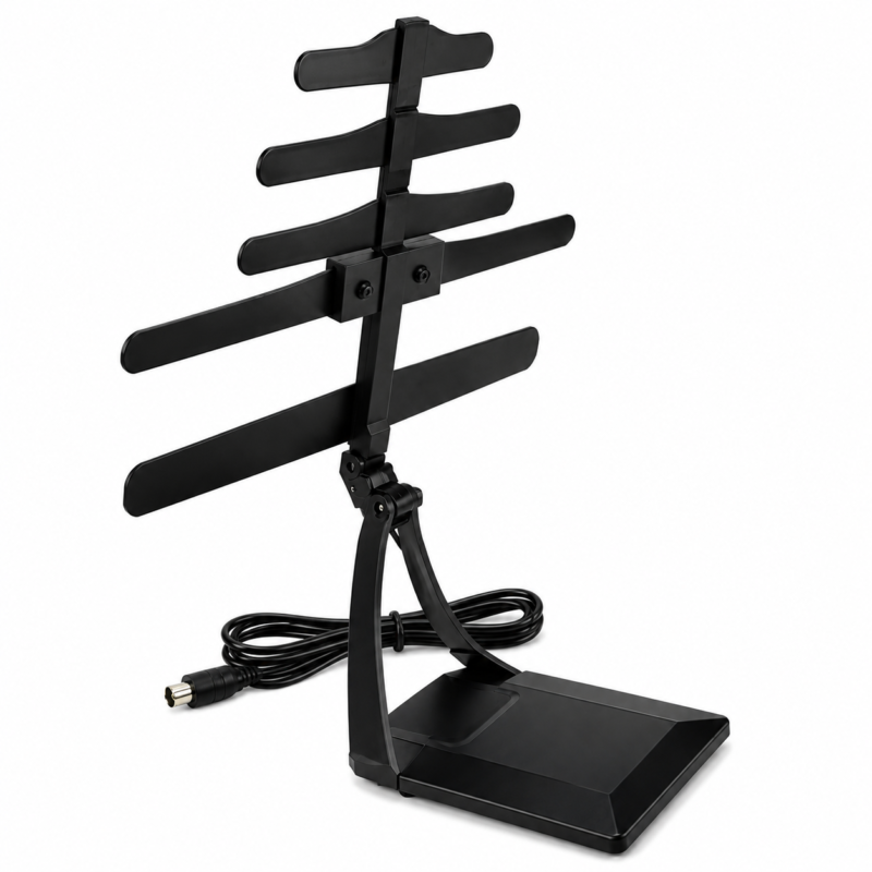 Antena TV Digital Abierta Interior HD Con Base Y Cable 1,5 Metros