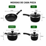 Juego De Ollas Antiadherentes 13 Piezas Con Sartén Y Utensilios Tapas De Vidrio - Imagen 5