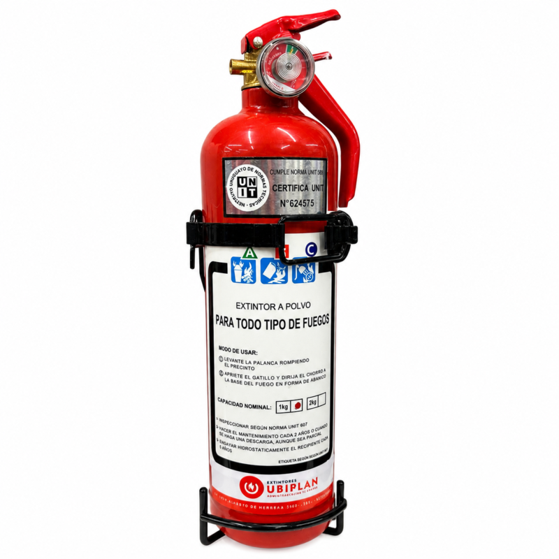 Extintor Bomberito Vehicular 1 Kg Polvo ABC UNIT Con Soporte Auto