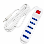 Zapatilla Alargue Eléctrico 5 Tomas Universales 10A 2500W con Interruptor y Cable 3 Metros