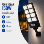 Foco Solar LED 150W con Sensor de Movimiento, Control Remoto y Panel Solar - Imagen 5