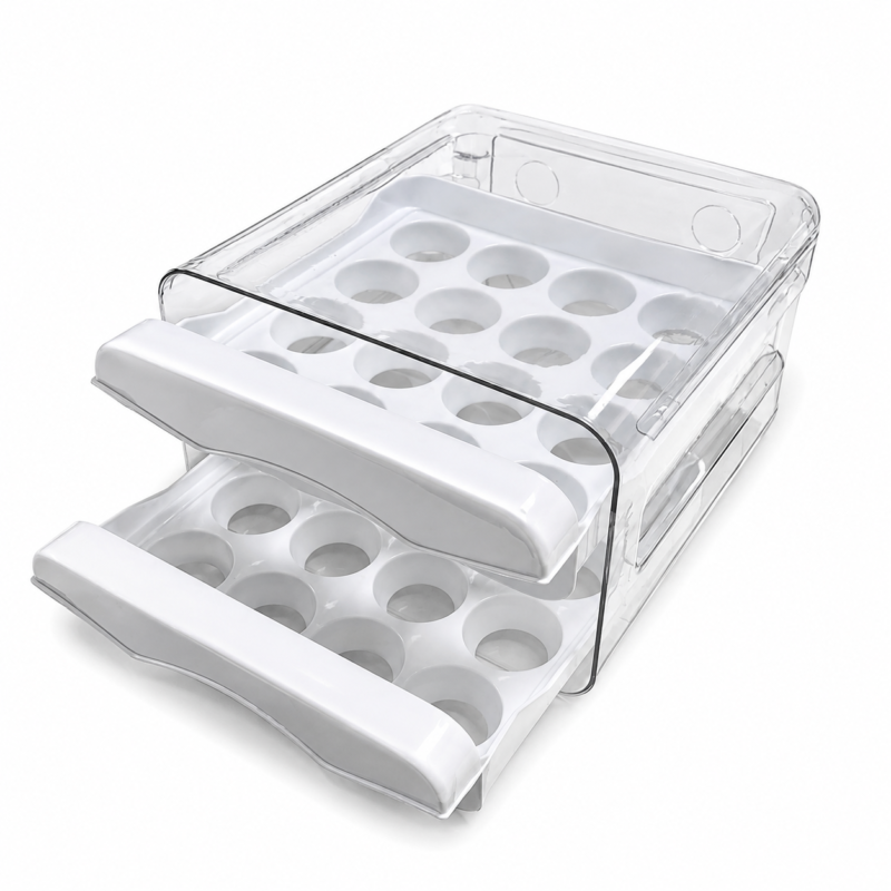 Huevera Organizadora para Heladera 30 Huevos con 2 Bandejas Extraíbles y Tapa Transparente