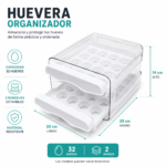 Huevera Organizadora para Heladera 30 Huevos con 2 Bandejas Extraíbles y Tapa Transparente - Imagen 5