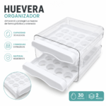 Huevera Organizadora para Heladera 30 Huevos con 2 Bandejas Extraíbles y Tapa Transparente - Imagen 6