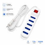 Zapatilla Alargue Eléctrico 5 Tomas Universales 10A 2500W con Interruptor y Cable 3 Metros - Imagen 6