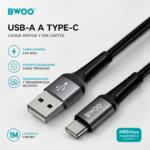 Cable USB A a USB C BWOO 1 Metro 3A Carga Rápida Trenzado 480Mbps - Imagen 4