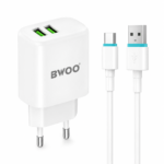 Cargador de Pared BWOO Doble USB 2.4A con Cable USB C de 1 Metro