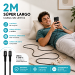 Cable Carga Rápida 60W Trenzado y Transferencia de Datos USB C a USB C BWOO 2 Metros - Imagen 6