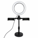 Aro de Luz LED 16 cm con Doble Soporte para Celular y Trípode Regulable 46 cm