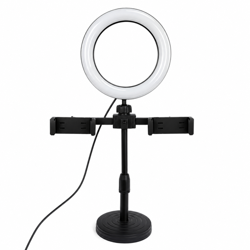 Aro de Luz LED 16 cm con Doble Soporte para Celular y Trípode Regulable 46 cm