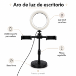 Aro de Luz LED 16 cm con Doble Soporte para Celular y Trípode Regulable 46 cm - Imagen 6