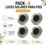 Pack Set X4 Luces Solares LED para Piso y Jardín 12 LED Luz Cálida con Encendido Automático - Imagen 6