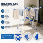 Tender de Ropa Plegable de Aluminio con Alas Laterales y Gran Capacidad - Imagen 5