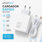 Cargador Rápido Smartilike 67W QC 3.0 USB A con Cable USB A a USB C - Imagen 4