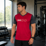 Remera Deportiva Hombre GEDO Roja Manga Corta Cuello V Transpirable y Secado Rápido - Imagen 5