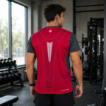 Remera Deportiva Hombre GEDO Roja Manga Corta Cuello V Transpirable y Secado Rápido - Imagen 4