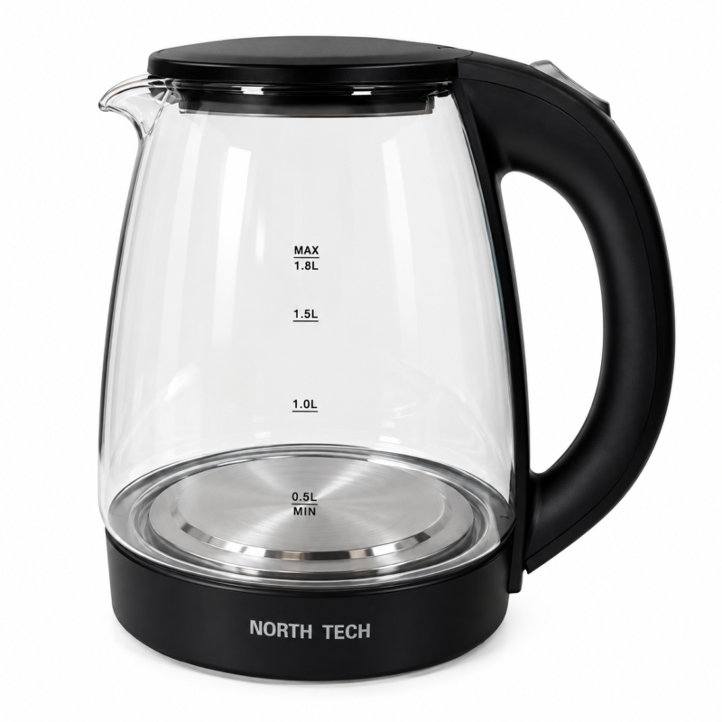 Jarra Eléctrica de Vidrio North Tech Cristal 1,8 L con Luz LED y Base 360°