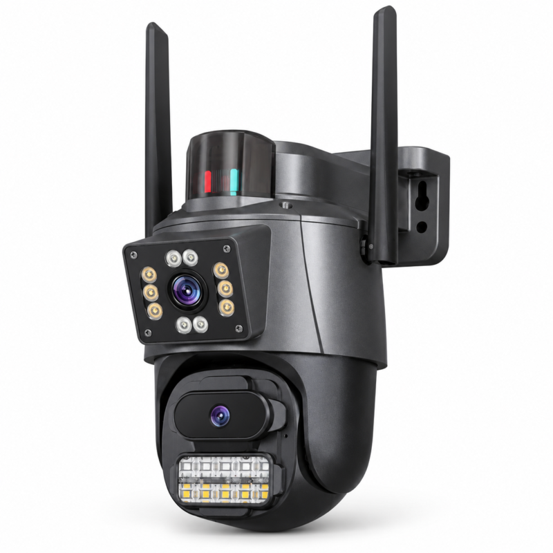 Cámara de Seguridad WiFi Doble Lente Sirena PTZ IP66 con Visión Nocturna y Audio Bidireccional