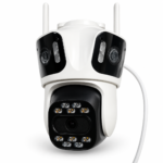 Cámara de Seguridad Triple WiFi 360° Exterior con Visión Nocturna, Seguimiento y Audio Bidireccional