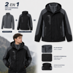 Campera Impermeable 2 en 1  con Polar Desmontable y Capucha Color Negro - Imagen 5