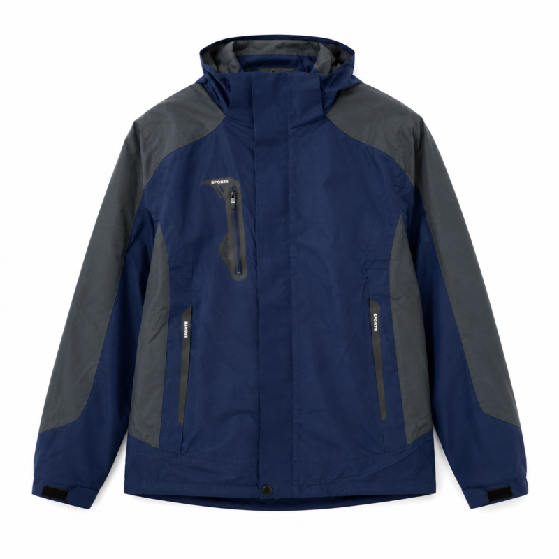 Campera Impermeable 2 en 1 con Polar Desmontable y Capucha Color Azul Oscuro
