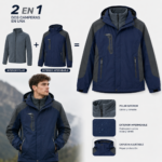 Campera Impermeable 2 en 1 con Polar Desmontable y Capucha Color Azul Oscuro - Imagen 7
