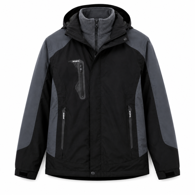 Campera Impermeable 2 en 1  con Polar Desmontable y Capucha Color Negro