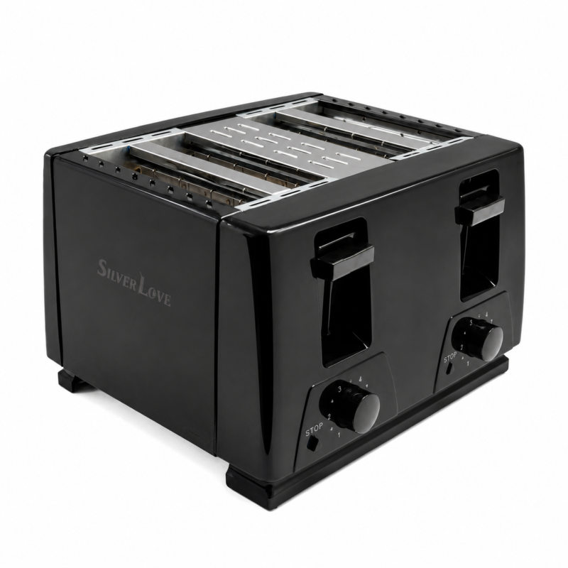 Tostadora Eléctrica Doble 4 Tostadas 1400W con Control de Tostado Independiente Silver Love