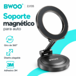 Soporte Magnético para Celular BWOO ZJ135 Plegable 360° para Auto con Adhesivo 3M - Imagen 6