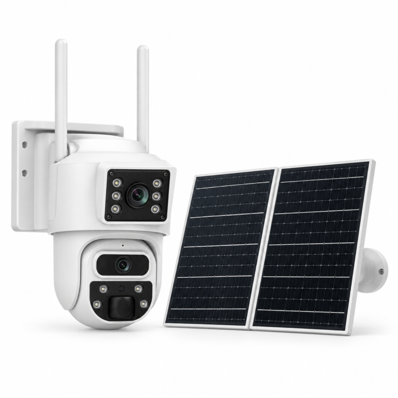 Cámara de Seguridad Solar 4G LTE PTZ Doble Lente con Panel Solar y Sensor PIR para Exterior