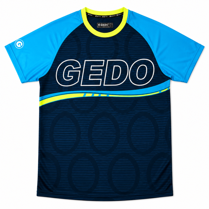 Remera Deportiva Hombre GEDO Azul y Celeste Manga Corta 100% Poliéster