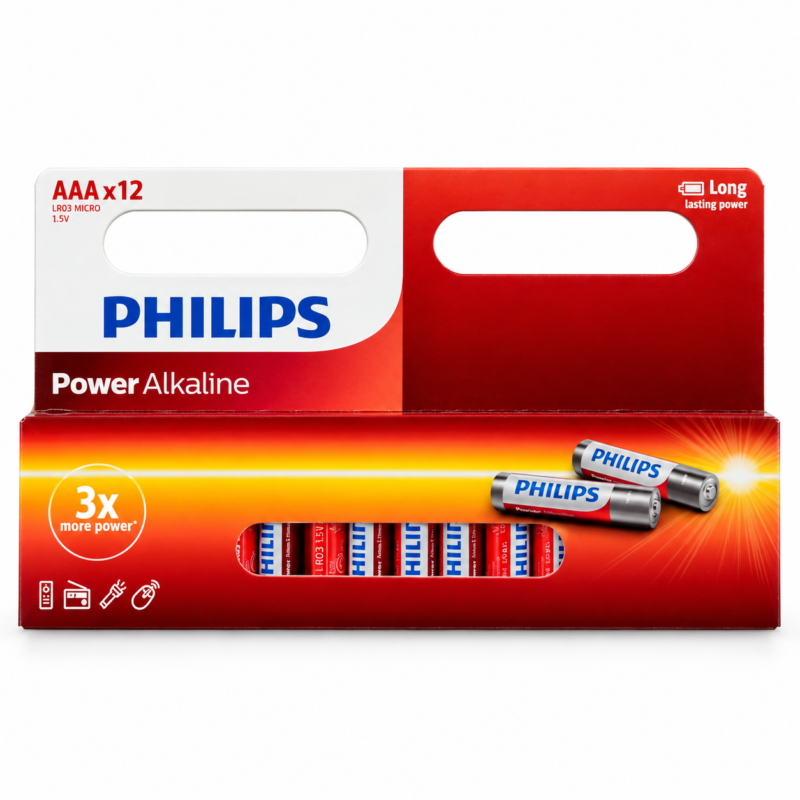 Pilas Alcalinas Philips AAA LR03 1,5V Pack x12 Power Alkaline