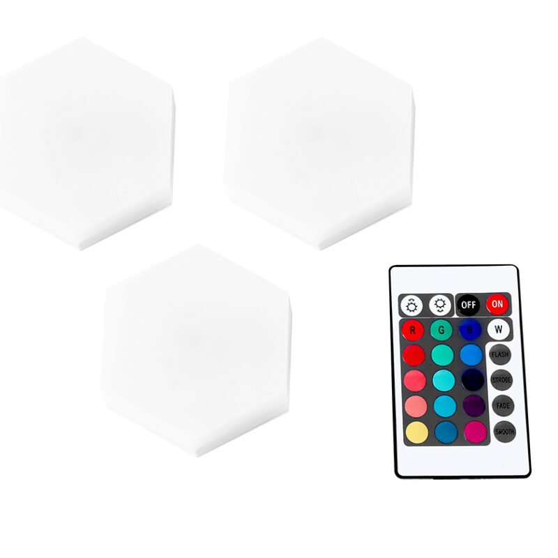 LED RGB Hexagonal Táctil x3 con Control a Pila