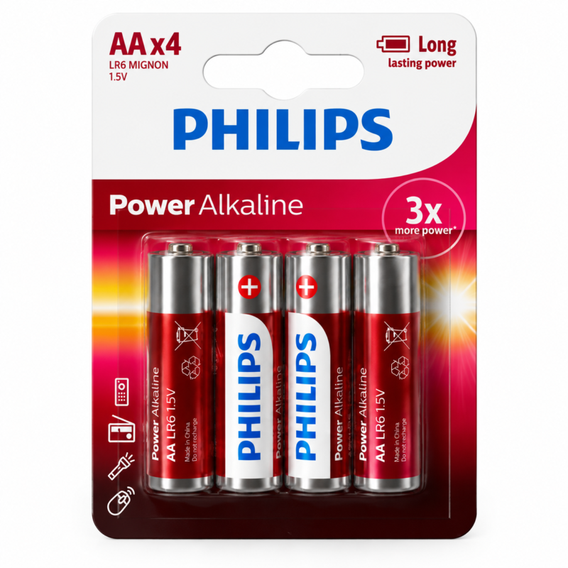 Pilas Alcalinas Philips AA LR6 1.5V Pack x4 – Power Alkaline