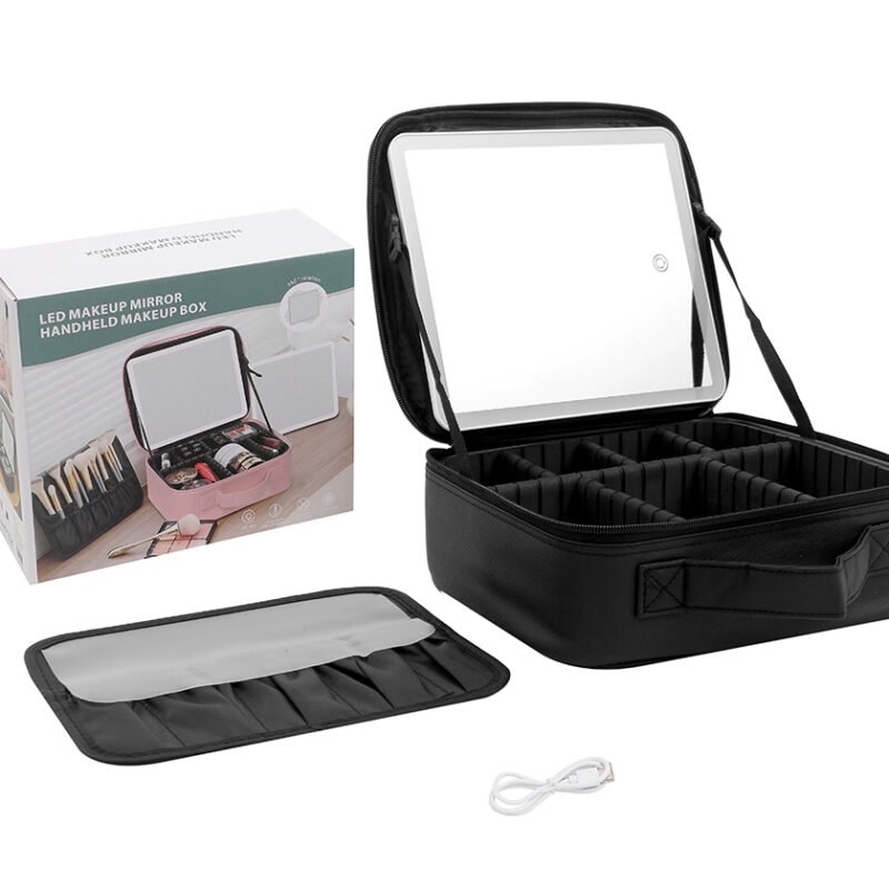 Organizador de Comesticos con Espejo LED - Negro