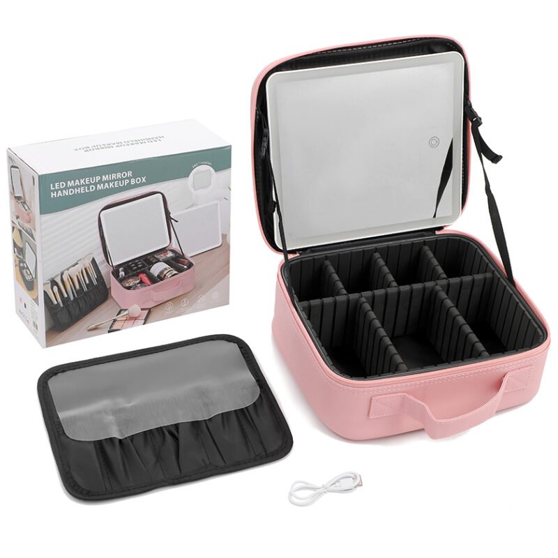 Organizador de Comesticos con Espejo LED - Rosado