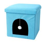 Banco con Casa de Gato Terciopelo - Celeste