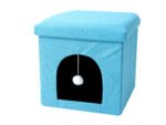 Banco con Casa de Gato Terciopelo - Celeste - Imagen 2