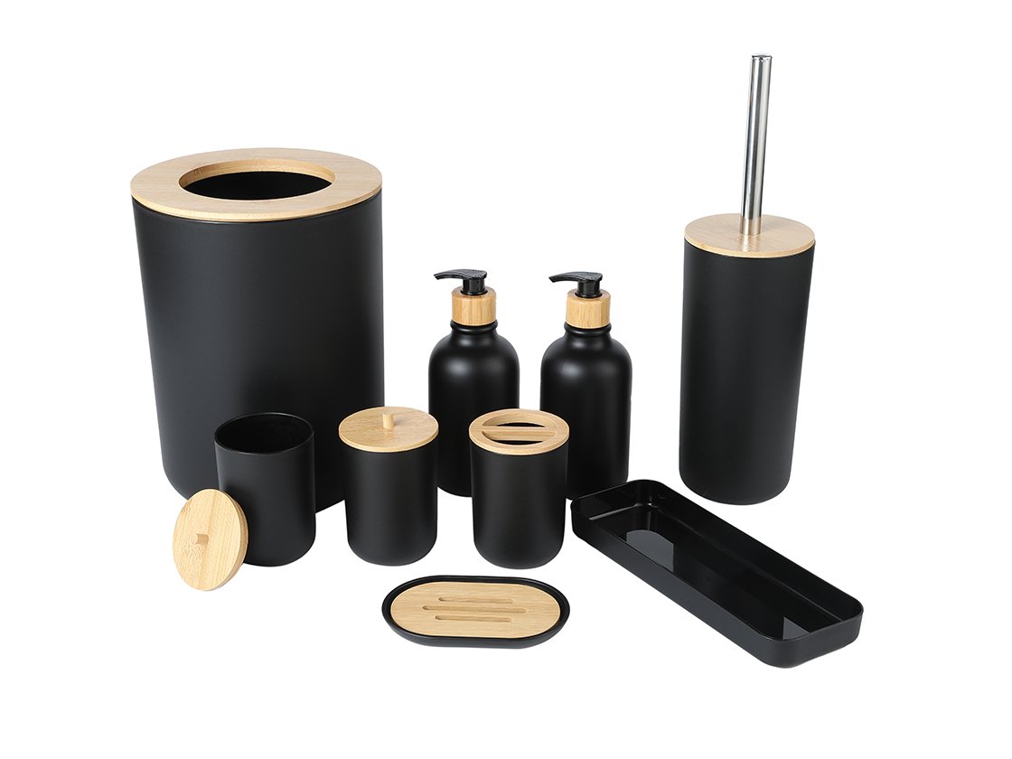 6943.jpg Set de 9 Accesorios de Baño de Lujo en Bambú - Negro - Imagen 1