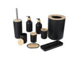 Set de 9 Accesorios de Baño de Lujo en Bambú - Negro - Imagen 2