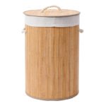 Cesto para Ropa Sucia en Bambu Cilindrico con Tapa