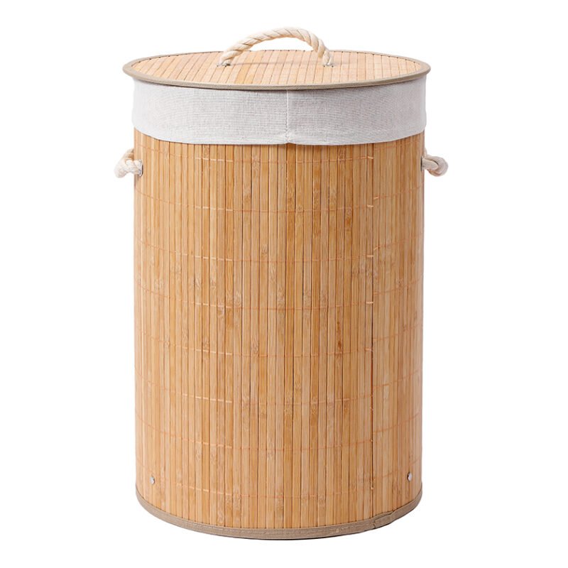 Cesto para Ropa Sucia en Bambu Cilindrico con Tapa