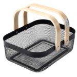 Canasto Metálico con Asas de Madera 32 x 24 cm