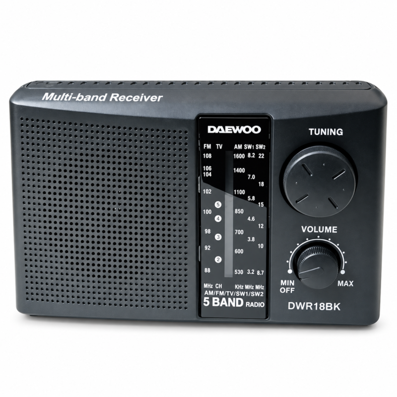 Radio Portátil Daewoo DWR18BK 5 Bandas AM FM TV SW1 SW2 con Antena Telescópica
