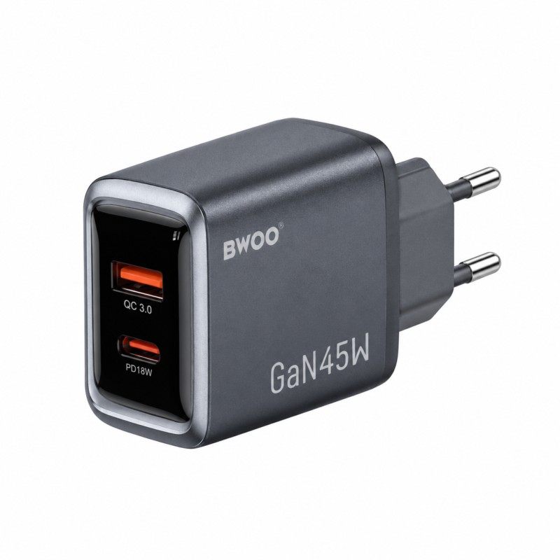 Cargador de Pared BWOO GaN 45W USB-C PD + USB-A QC 3.0 Dual Port