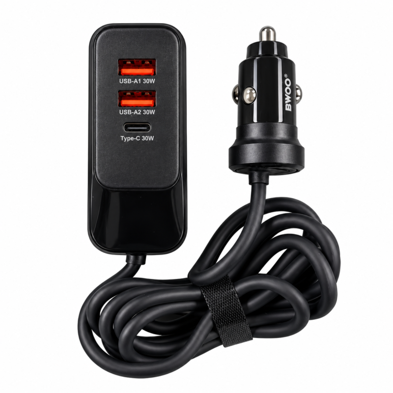 Cargador para Auto BWOO BO-CC106 120W con 4 Puertos USB-A y USB-C PD/QC, Display de Voltaje y Cable 1,5 m